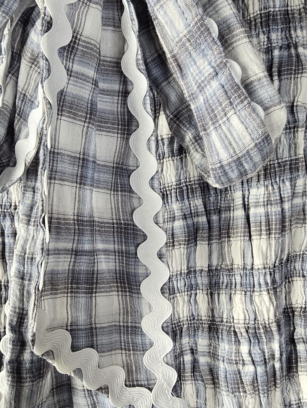 Peppermayo Malia Shirred Maxi Dress Blue Grey Check Plaid 8 Smocked Ruffles - Picture 5 of 14